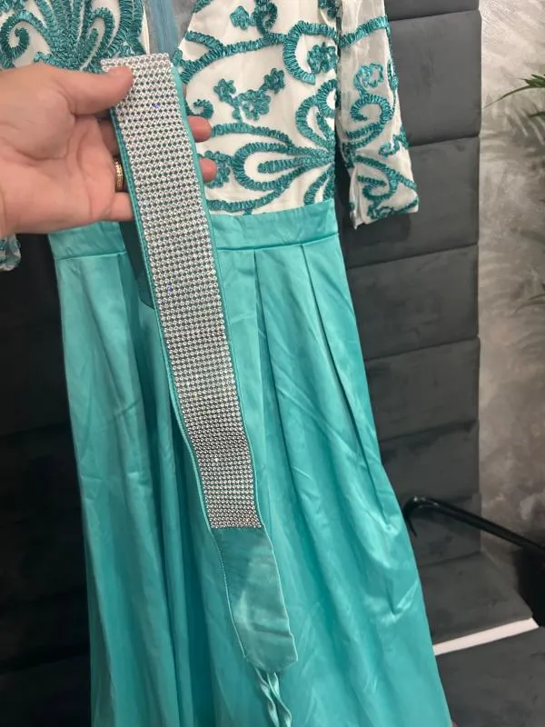 Rochie de ocazie Foggi S-M | Turcoaz, Maxi, Mânecă trei sferturi - Image 4
