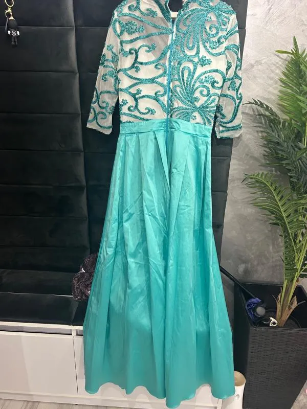 Rochie de ocazie Foggi S-M | Turcoaz, Maxi, Mânecă trei sferturi - Image 5