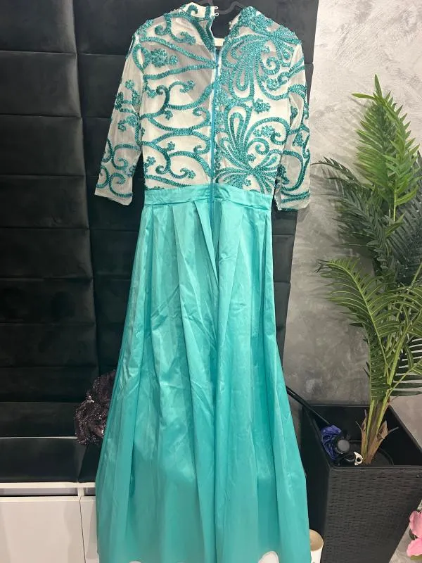 Rochie de ocazie Foggi S-M | Turcoaz, Maxi, Mânecă trei sferturi - Image 6