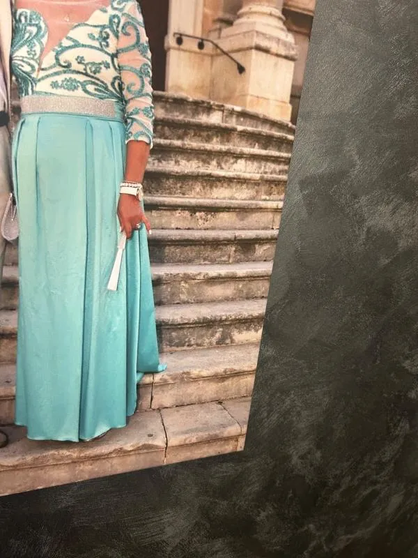 Rochie de ocazie Foggi S-M | Turcoaz, Maxi, Mânecă trei sferturi - Image 7