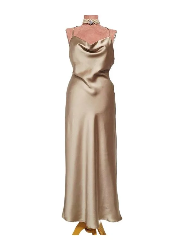 Rochie de ocazie Zara S | Auriu, Maxi, Bretele subțiri, Satinat, Poliester