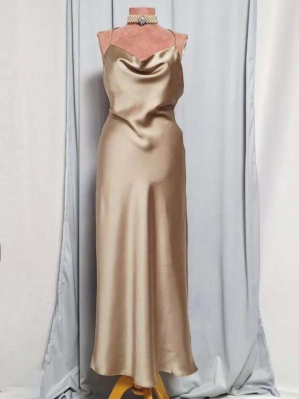 Rochie de ocazie Zara S | Auriu, Maxi, Bretele subțiri, Satinat, Poliester - Image 2