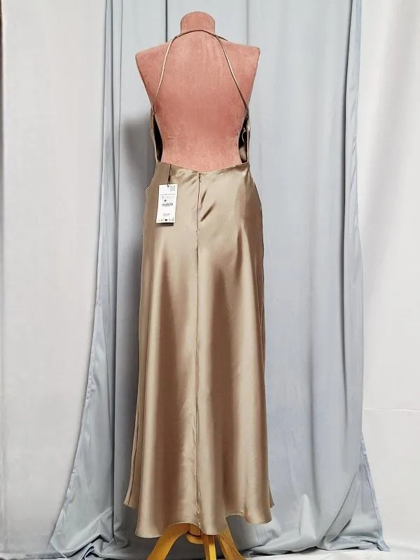 Rochie de ocazie Zara S | Auriu, Maxi, Bretele subțiri, Satinat, Poliester - Image 3