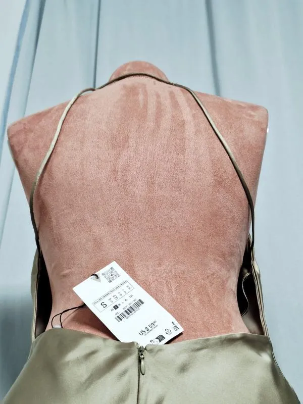 Rochie de ocazie Zara S | Auriu, Maxi, Bretele subțiri, Satinat, Poliester - Image 4