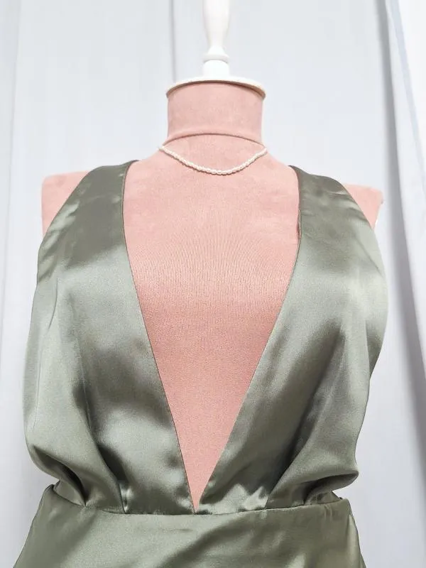 Rochie de seară Zara S | Khaki, Mini, Bretele după gât, Satinat, Poliester - Image 4