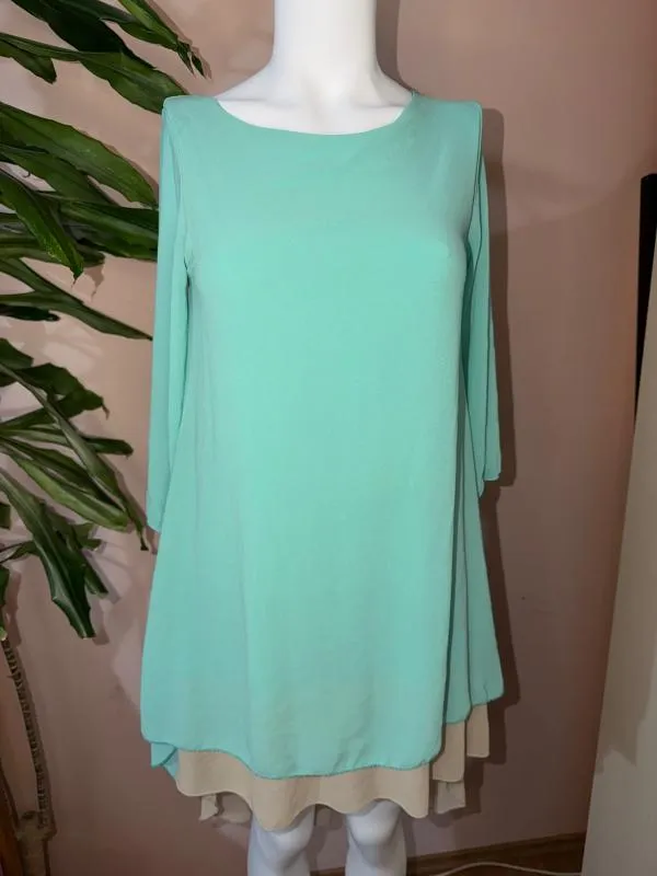 Rochie casual Mini Lumina M | Turcoaz, Mânecă trei sferturi, Monocrom, Poliester - Image 2