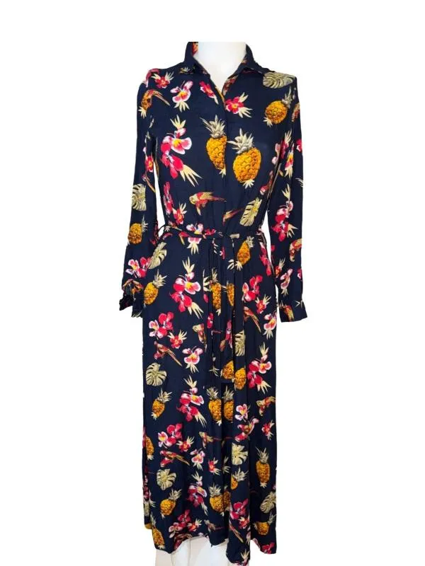 Rochie casual My Polo X S | Multicolor, Maxi, Mânecă lungă, Floral & Tropical, Bumbac