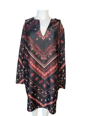 Rochie casual Mango XL | Negru, Mini, Mânecă trei sferturi, Oriental & Paisley, Satinat, Poliester