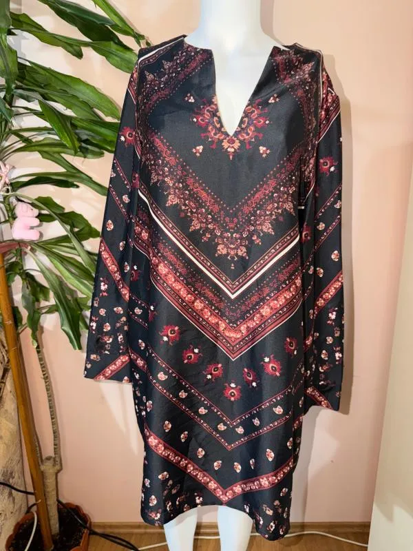 Rochie casual Mango XL | Negru, Mini, Mânecă trei sferturi, Oriental & Paisley, Satinat, Poliester - Image 5
