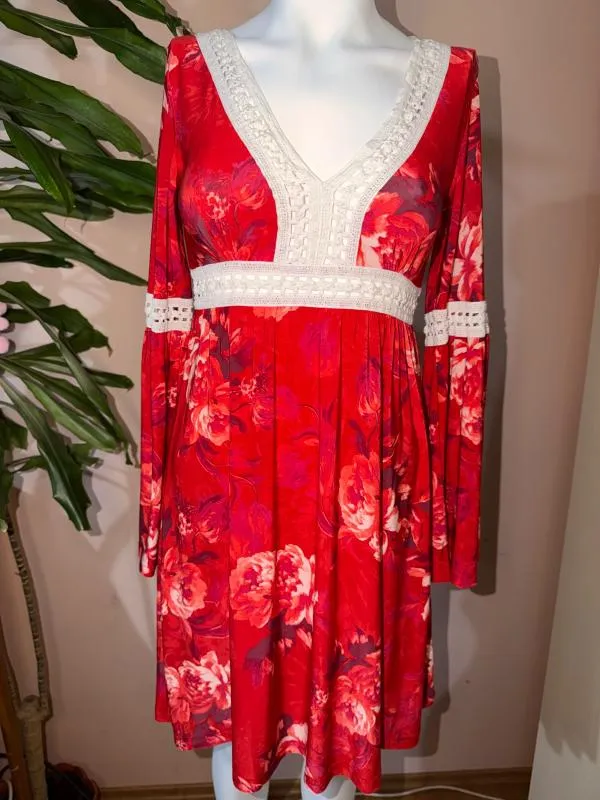 Rochie de vară Body Flirt XS | Roșu, Mini, Mânecă lungă, Floral & Tropical, Poliester - Image 6