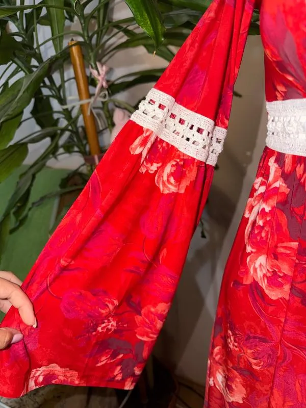 Rochie de vară Body Flirt XS | Roșu, Mini, Mânecă lungă, Floral & Tropical, Poliester - Image 3
