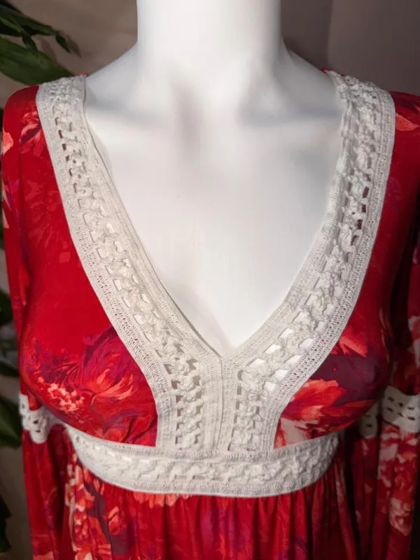 Rochie de vară Body Flirt XS | Roșu, Mini, Mânecă lungă, Floral & Tropical, Poliester - Image 2