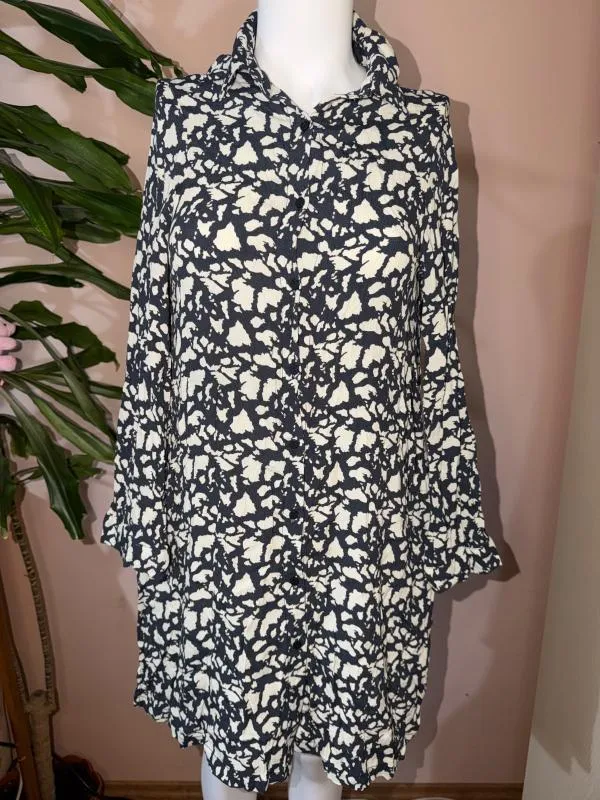 Rochie casual Parfois S-M | Bleumarin, Midi, Mânecă lungă, Abstract & Color Block - Image 6