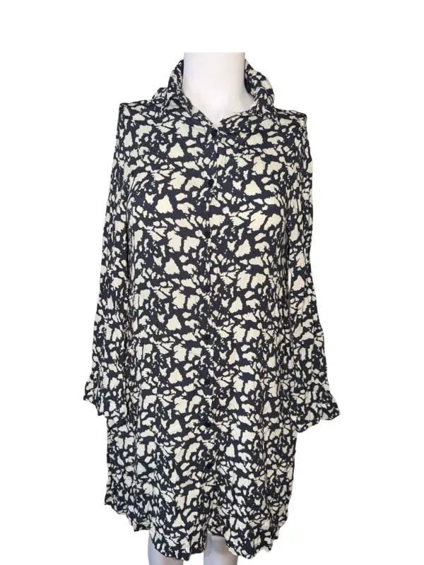 Rochie casual Parfois S-M | Bleumarin, Midi, Mânecă lungă, Abstract & Color Block