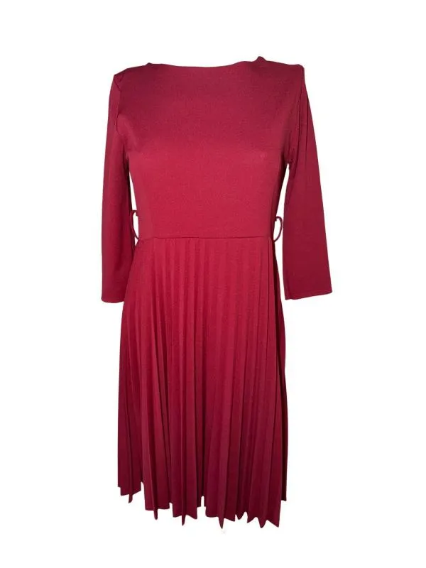 Rochie casual M | Burgundy, Midi, Mânecă trei sferturi, Monocrom, Poliester