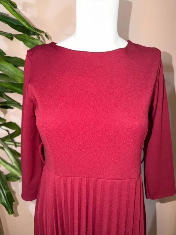 Rochie casual M | Burgundy, Midi, Mânecă trei sferturi, Monocrom, Poliester - Image 3