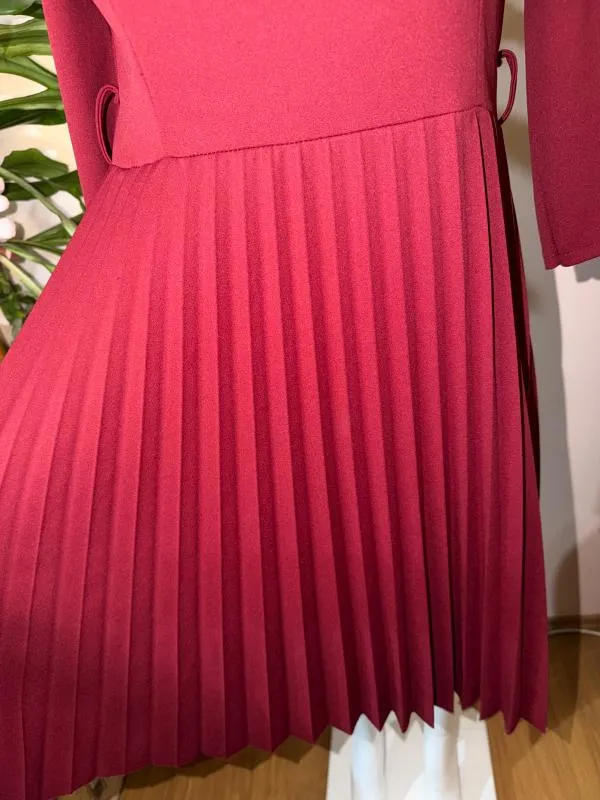 Rochie casual M | Burgundy, Midi, Mânecă trei sferturi, Monocrom, Poliester - Image 4