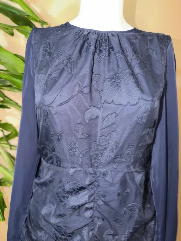 Rochie de ocazie L | Bleumarin, Maxi, Mânecă lungă, Monocrom, Dantelă - Image 2