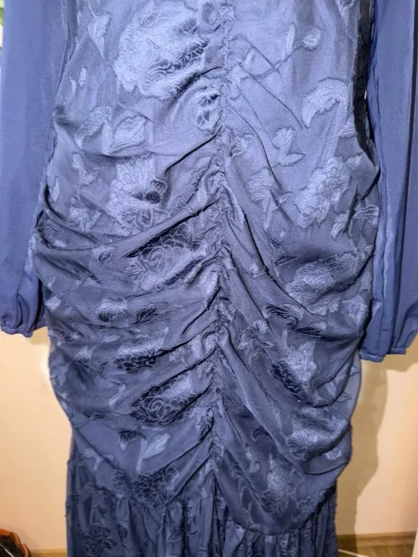 Rochie de ocazie L | Bleumarin, Maxi, Mânecă lungă, Monocrom, Dantelă - Image 3