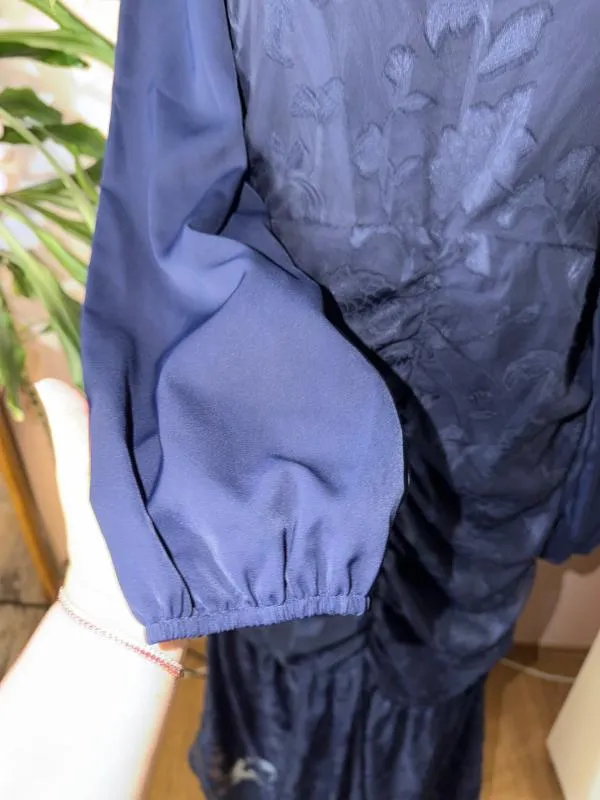 Rochie de ocazie L | Bleumarin, Maxi, Mânecă lungă, Monocrom, Dantelă - Image 4
