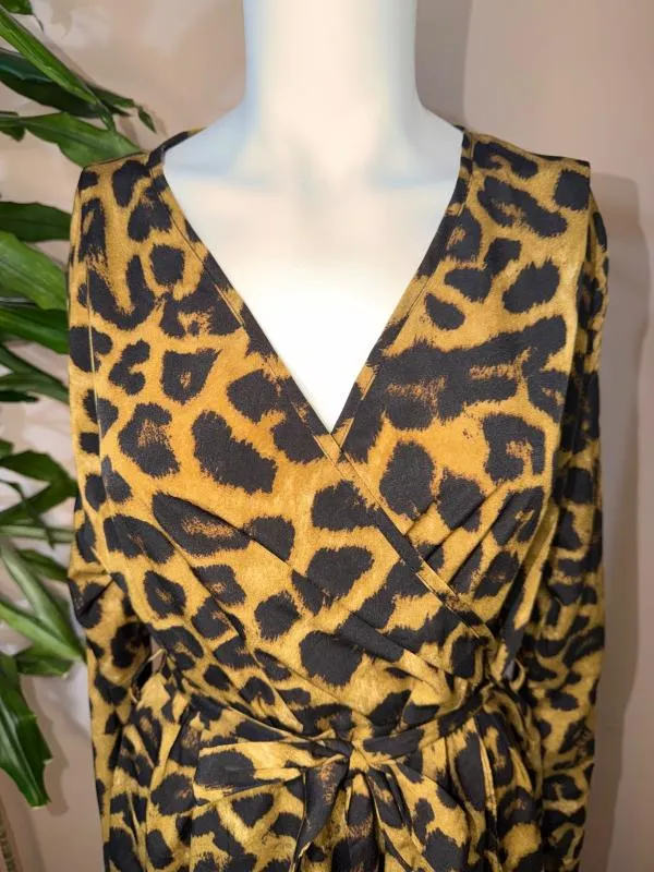 Rochie casual L | Auriu, Maxi, Mânecă lungă, Animal print, Design petrecut, Poliester - Image 2