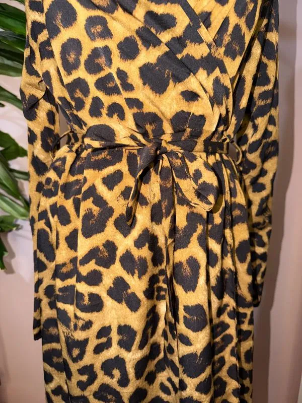 Rochie casual L | Auriu, Maxi, Mânecă lungă, Animal print, Design petrecut, Poliester - Image 3
