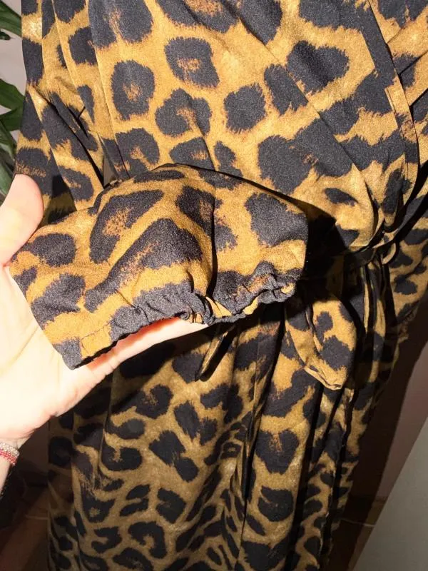 Rochie casual L | Auriu, Maxi, Mânecă lungă, Animal print, Design petrecut, Poliester - Image 4