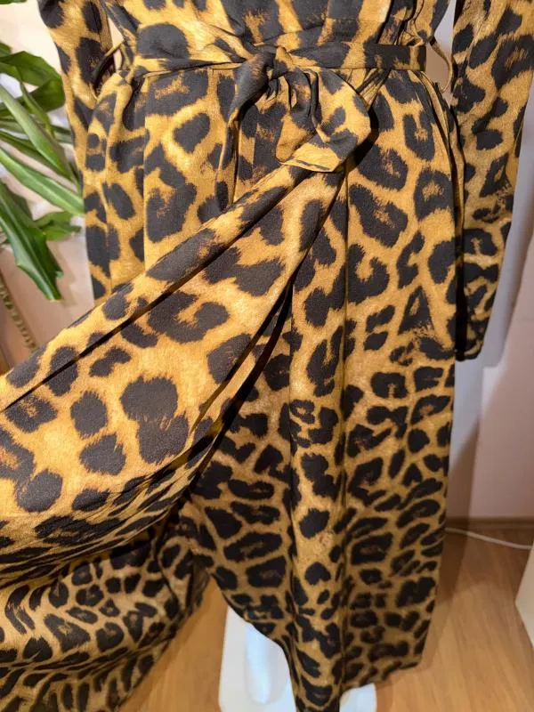 Rochie casual L | Auriu, Maxi, Mânecă lungă, Animal print, Design petrecut, Poliester - Image 5