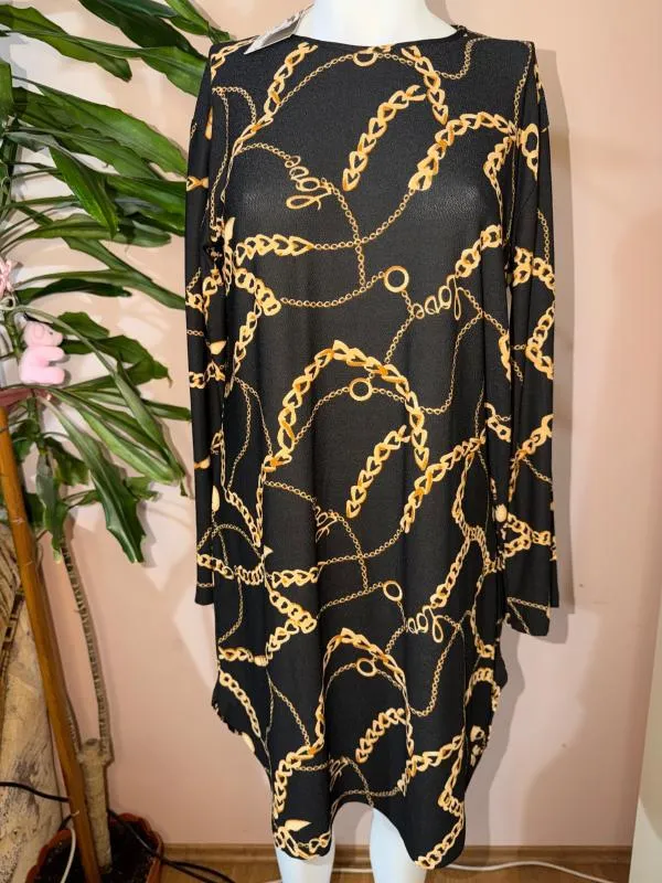Rochie casual Addict XXL | Negru, Midi, Mânecă lungă, Oriental & Paisley, Poliester - Image 5
