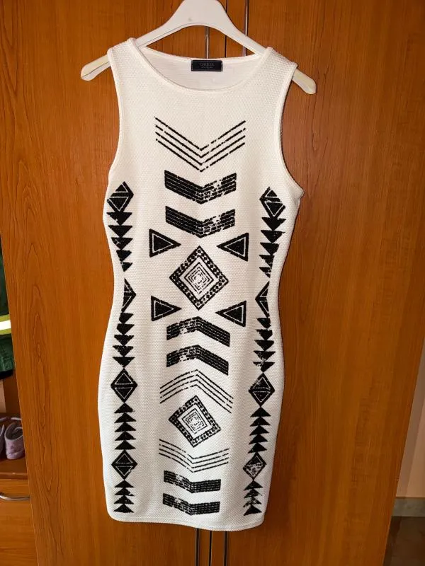 Rochie mulată Guess S | Alb, Mini, Fără mâneci, Abstract & Color Block - Image 7