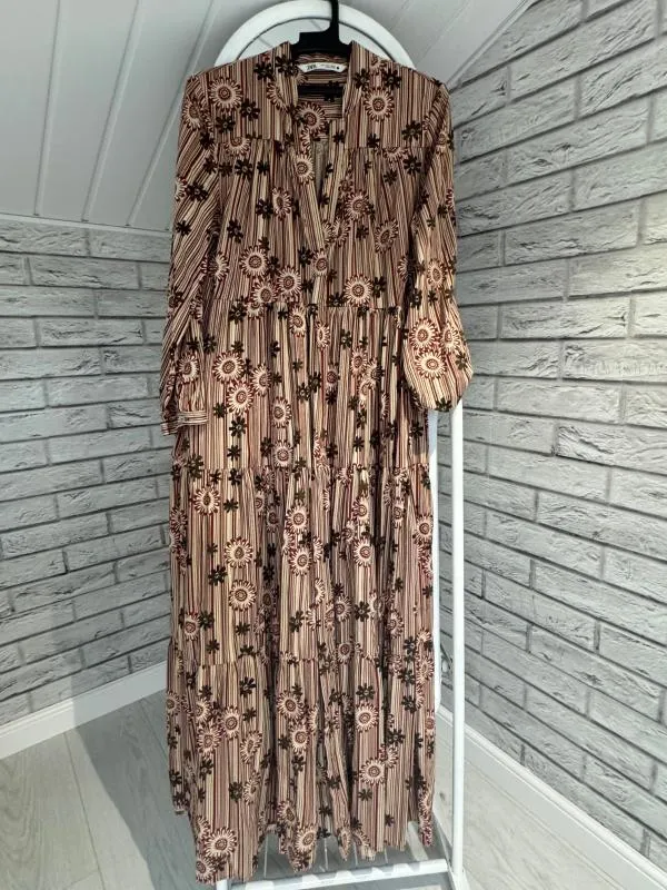 Rochie casual Zara S | Roșu, Maxi, Mânecă lungă, Oriental & Paisley - Image 5