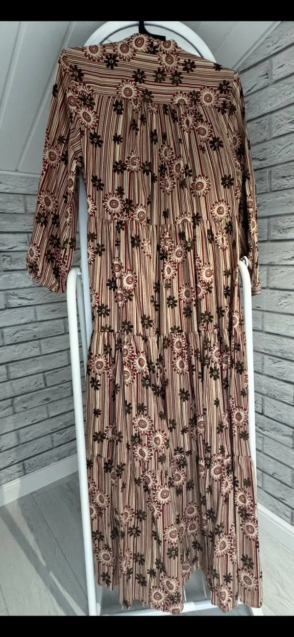 Rochie casual Zara S | Roșu, Maxi, Mânecă lungă, Oriental & Paisley - Image 4