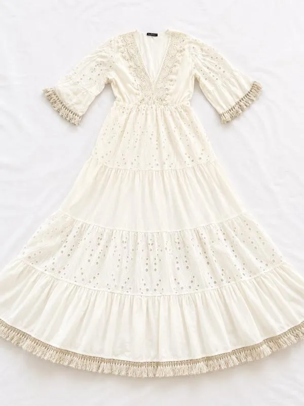 Rochie casual New Imperial S | Bej, Maxi, Mânecă trei sferturi - Image 6