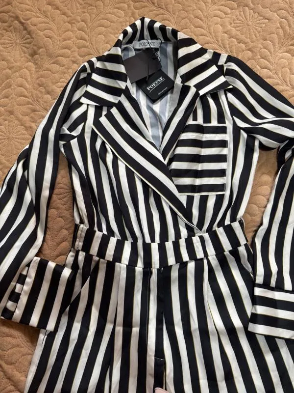 Salopetă TGH FASHION S | Negru, Lungă, Mânecă lungă, Dungi - Image 3