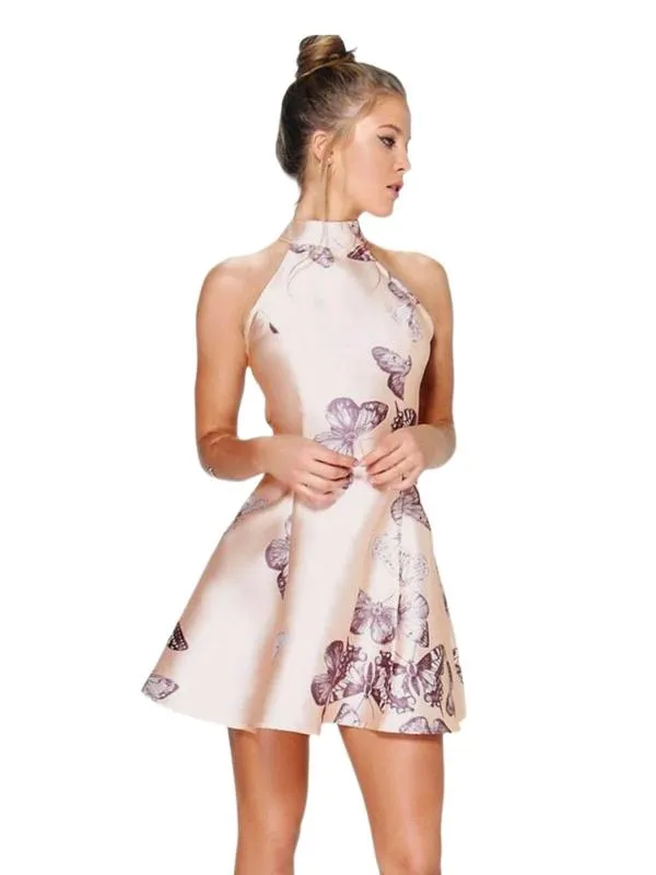 Rochie de vară Boohoo M | Bej, Midi, Cu umerii goi, Floral & Tropical, Poliester