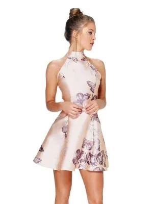 Rochie de vară Boohoo M | Bej, Midi, Cu umerii goi, Floral & Tropical, Poliester