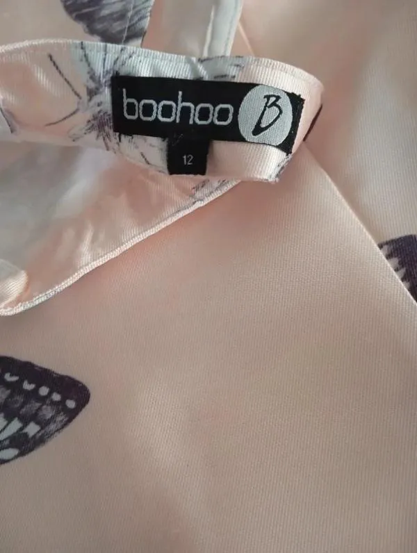 Rochie de vară Boohoo M | Bej, Midi, Cu umerii goi, Floral & Tropical, Poliester - Image 4