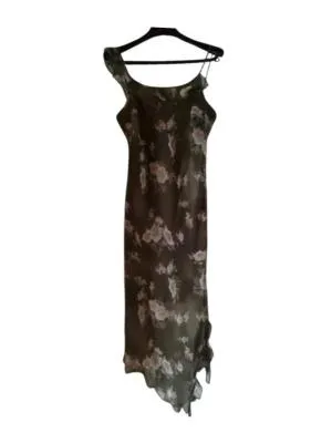 Rochie de vară 3Suisses M | Khaki, Maxi, Cu umerii goi, Tall, Floral & Tropical, Design asimetric, Poliester