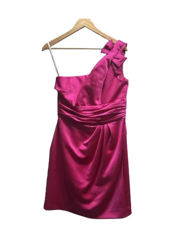 Rochie de ocazie David's Bridal XS | Fuchsia, Midi, Pe un umăr, Monocrom, Design asimetric, Poliester