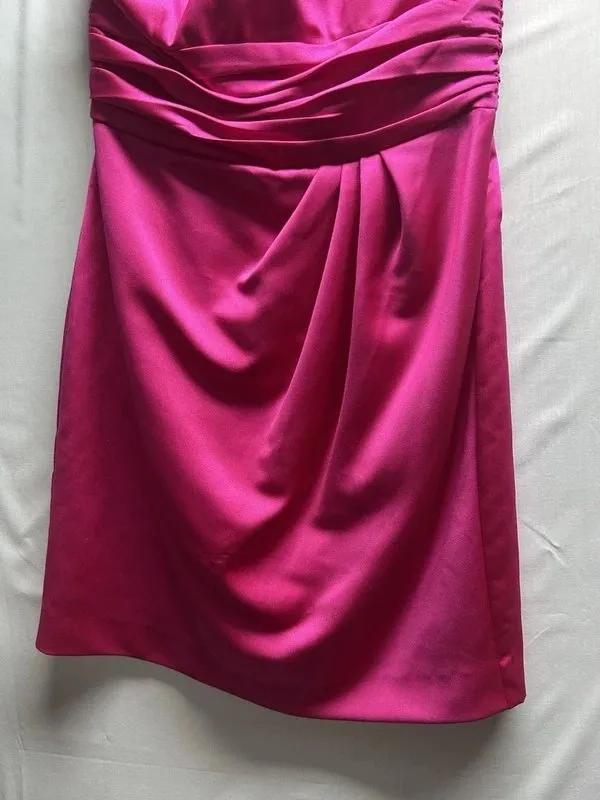 Rochie de ocazie David's Bridal XS | Fuchsia, Midi, Pe un umăr, Monocrom, Design asimetric, Poliester - Image 6