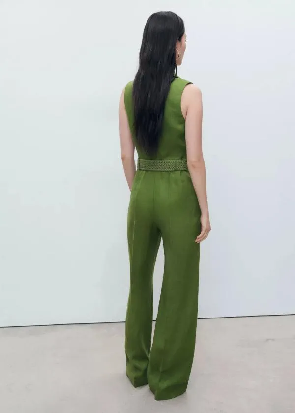 Salopetă Mango XS | Verde, Lungă, Fără mâneci, Monocrom, Decolteu în V, In - Image 3