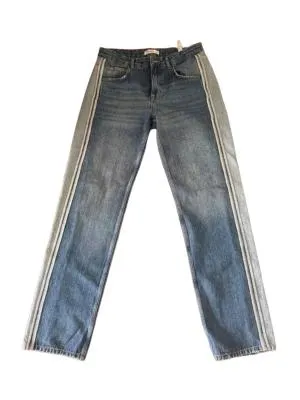 Blugi Pull&Bear EU 38 | Albastru, Lungi, Talie joasă, Straight (Drepți) fit, Bicolori Patchwork