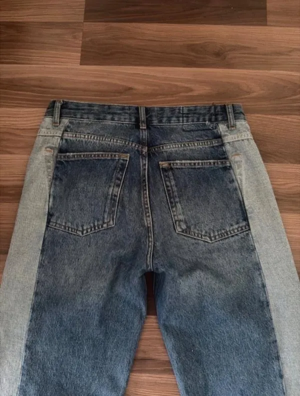 Blugi Pull&Bear EU 38 | Albastru, Lungi, Talie joasă, Straight (Drepți) fit, Bicolori Patchwork - Image 3