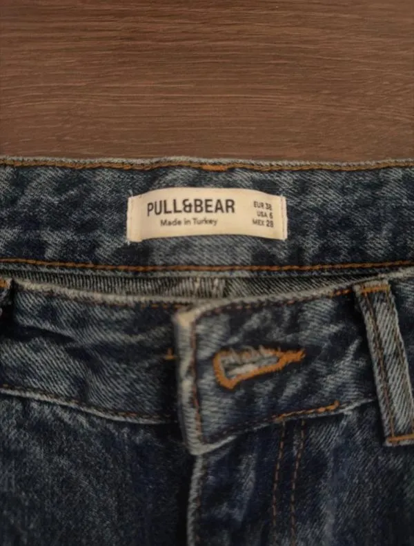 Blugi Pull&Bear EU 38 | Albastru, Lungi, Talie joasă, Straight (Drepți) fit, Bicolori Patchwork - Image 5