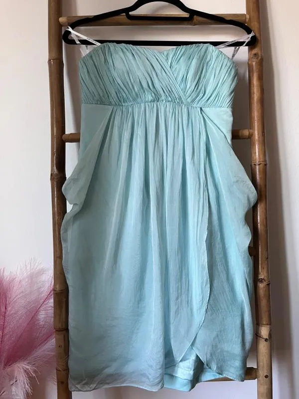 Rochie de seară Forever New UK 10 | Bleu, Midi, Cu umerii goi, Pliuri, Mătase - Image 11