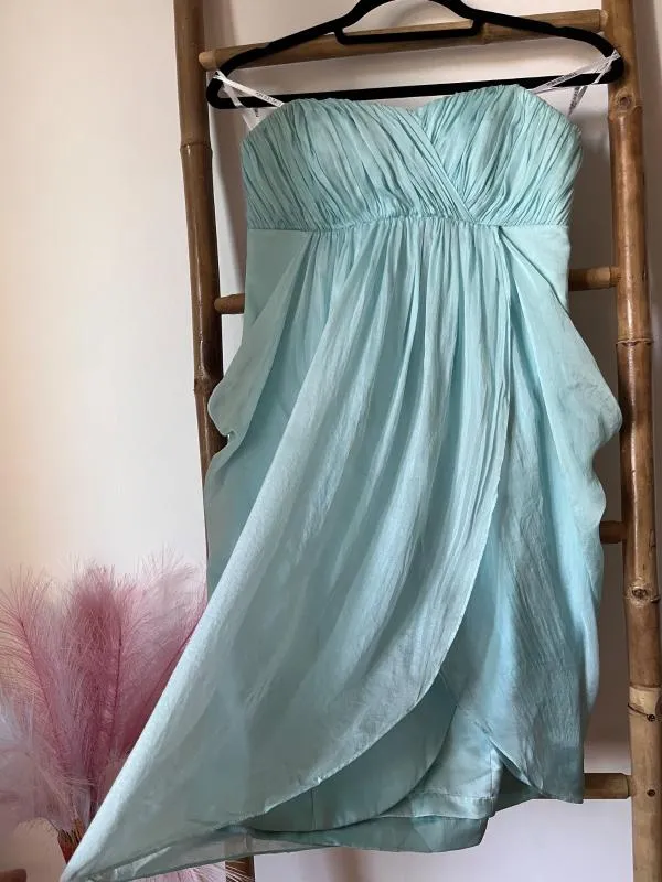 Rochie de seară Forever New UK 10 | Bleu, Midi, Cu umerii goi, Pliuri, Mătase - Image 2