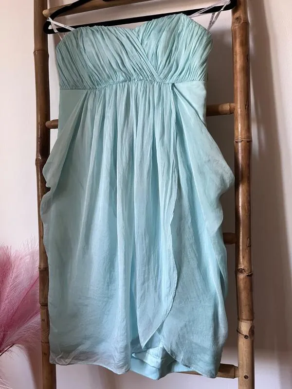 Rochie de seară Forever New UK 10 | Bleu, Midi, Cu umerii goi, Pliuri, Mătase - Image 3