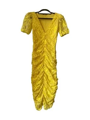Rochie mulată Zara S | Galben, Midi, Mânecă scurtă, Dantelă, Sintetic
