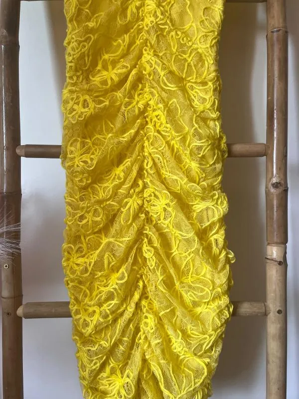 Rochie mulată Zara S | Galben, Midi, Mânecă scurtă, Dantelă, Sintetic - Image 4