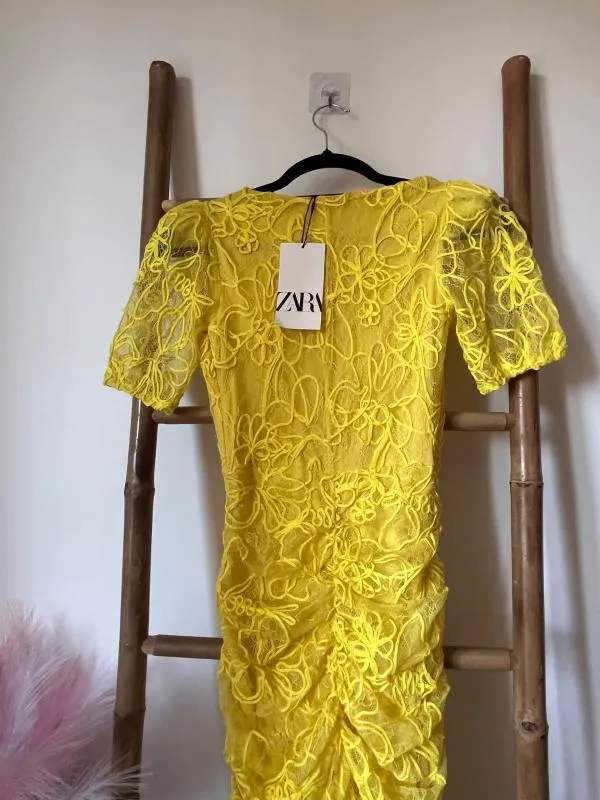 Rochie mulată Zara S | Galben, Midi, Mânecă scurtă, Dantelă, Sintetic - Image 7